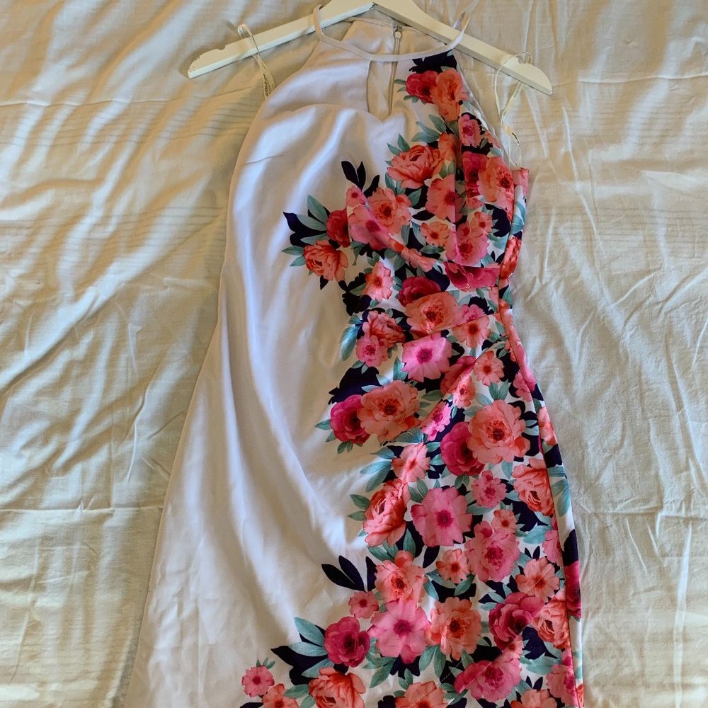 Guess LA womens white pink floral keyhole halter scuba bodycon size 8 dress